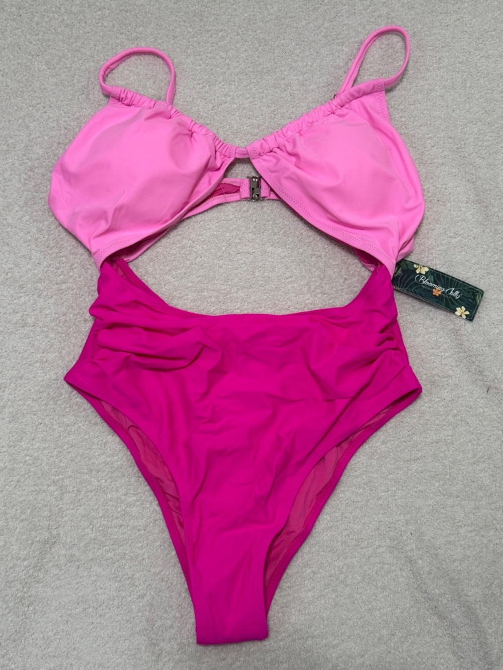 Two-Tone Pink High-Waist One-Piece Swimsuit